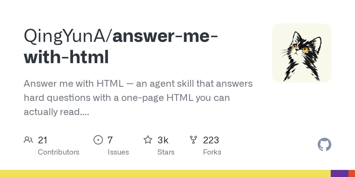 开源 Skill「Answer me with HTML」：让编码 agent 用一页图解代替「文字墙」