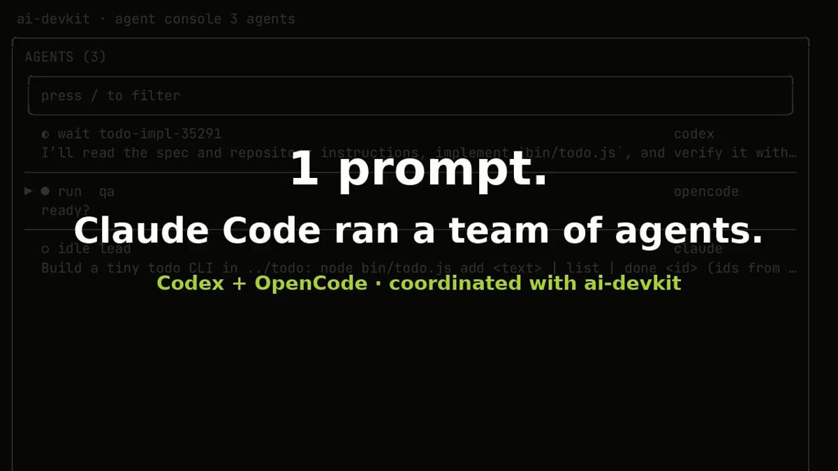 开源项目 AI DevKit 让 Claude Code 当「组长」，调度 Codex、OpenCode 等 agent